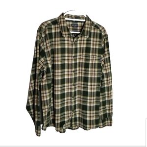 Eddie Bauer Flannel Shirt Men's XXL Green Plaid Outdoors Hiking